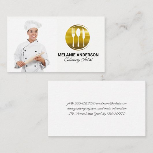 Chef met Rolling Pin | Servies Logo Visitekaartje (Voorkant / Achterkant)