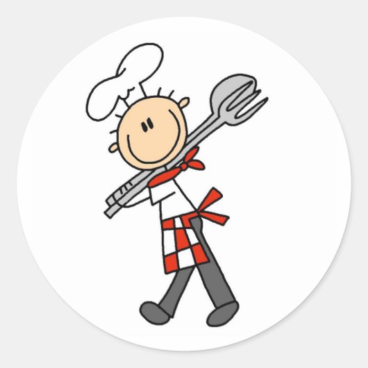 Chef met Salade Tongs StickersS Ronde Sticker (Voorkant)
