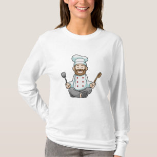 Chef met schort koken in Yoga T-shirt