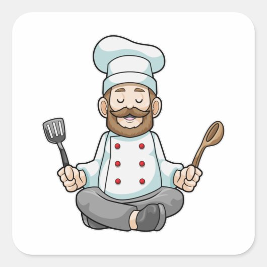 Chef met schort koken in Yoga Vierkante Sticker (Voorkant)