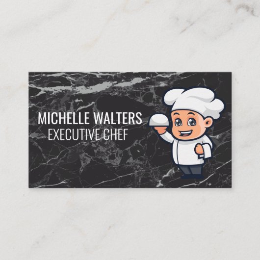 Chef met Serving Platter | Marmer Visitekaartje (Voorkant)
