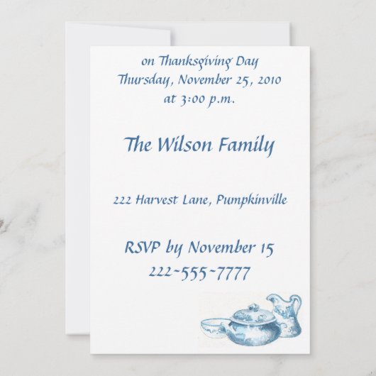 Chef met Tureen van Thanksgiving van soep en vruch Kaart (Achterkant)