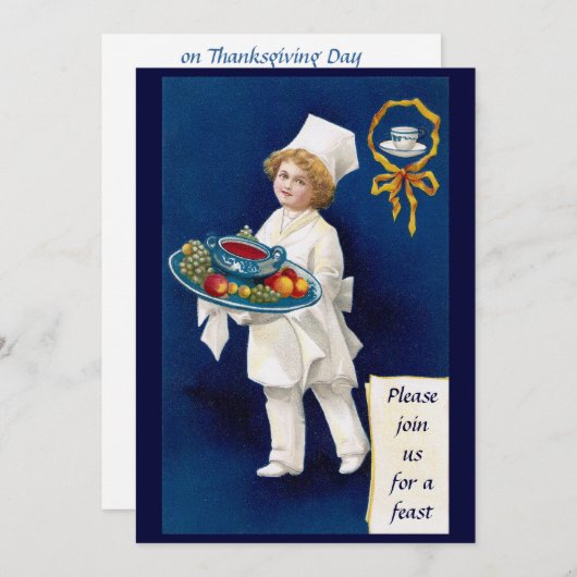 Chef met Tureen van Thanksgiving van soep en vruch Kaart (Voorkant / Achterkant)