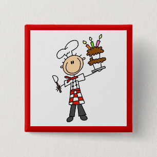 Chef Met Verjaardagstaart Vierkante Button 5,1 Cm