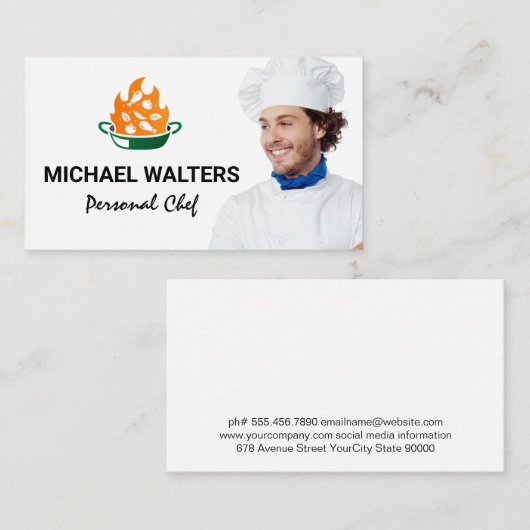 Chef-model | Brandende pot met voedsel Visitekaartje (Voorkant / Achterkant)