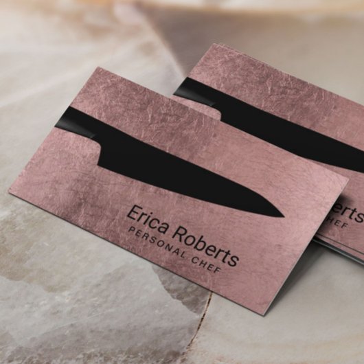 Chef Modern Roos Goud Zwart Mes Catering Visitekaartje