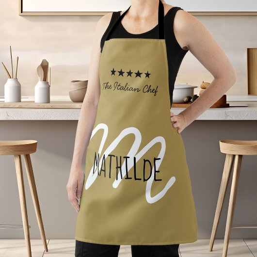 Chef Monogram Goud Zwart Moderne Typografie Naam Schort