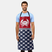 Chef Monogrammed Red White Navy Blue Crab Nautical Schort (Gedragen)