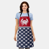 Chef Monogrammed Red White Navy Blue Crab Nautical Schort (Gedragen)