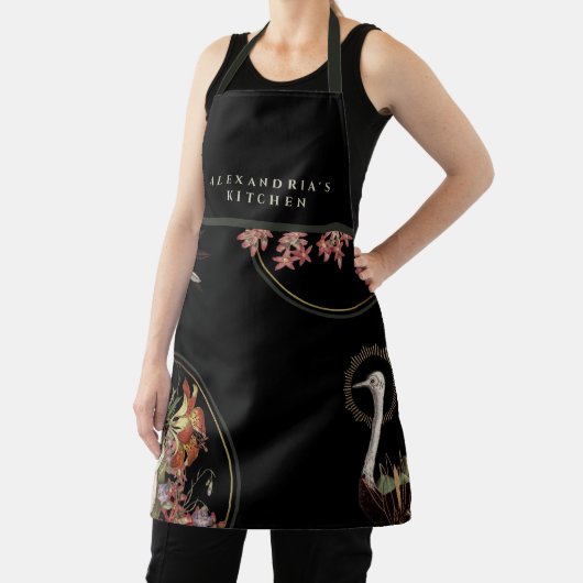 Chef-naam + keuken | Zwarte artistieke Lily Floral Schort (Insitu)