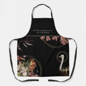 Chef-naam + keuken | Zwarte artistieke Lily Floral Schort (Voorkant)