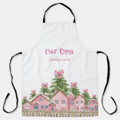 Chef (naam) Pink Village Bow Tree Christmas Schort (Voorkant)