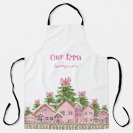 Chef (naam) Pink Village Bow Tree Christmas Schort