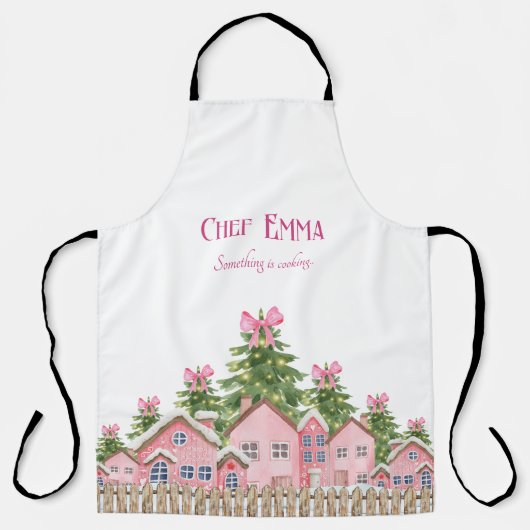 Chef (naam) Pink Village Bow Tree Christmas Schort (Voorkant)