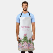 Chef (naam) Pink Village Bow Tree Christmas Schort (Gedragen)