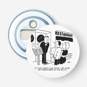 Chef niet op televisie Cartoon. Zak van de chef-ko Button Flesopener