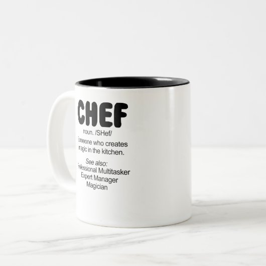 Chef noun. /SHef/Iemand die Magic in Creëer Tweekleurige Koffiemok (Voorkant links)