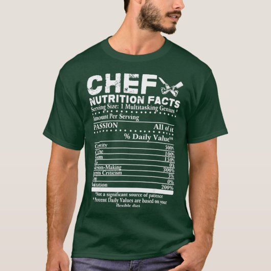 Chef Nutrition Facts Cool Chef T-shirt Gift for (Voorkant)