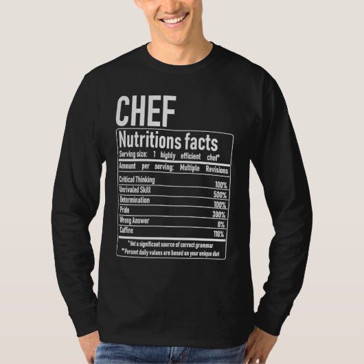 Chef Nutrition Facts  Culinary Cooking Cooker Outf T-shirt (Voorkant)