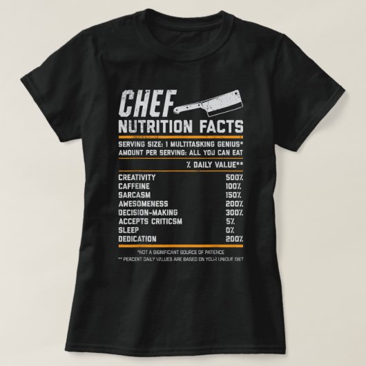 Chef Nutrition Facts Funny Cook Mannen Vrouwen Vin T-shirt (Design voorkant)
