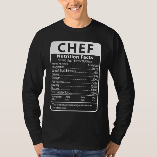 Chef Nutrition Facts Sarcastic Graphic Humor T-shirt (Voorkant)