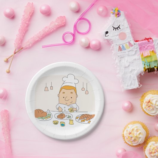 Chef op het werk papieren bordje (Feest)