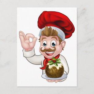 Chef op kerstfeest Pet Holding Pudding Feestdagenkaart