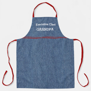 Chef Opa of Papa Blauw Denim Print Rode Accenten Schort