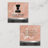 Chef | Oranje marmer | Metaalversiering Vierkante Visitekaartje (Voorkant / Achterkant)