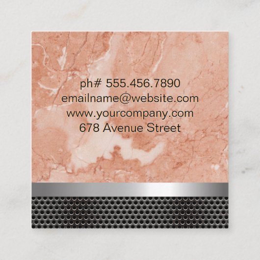 Chef | Oranje marmer | Metaalversiering Vierkante Visitekaartje (Achterkant)