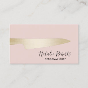 Chef Pastry Gold Knife Elegant Blush Pink Visitekaartje