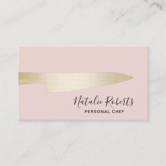 Chef Pastry Gold Knife Elegant Blush Pink Visitekaartje (Voorkant)