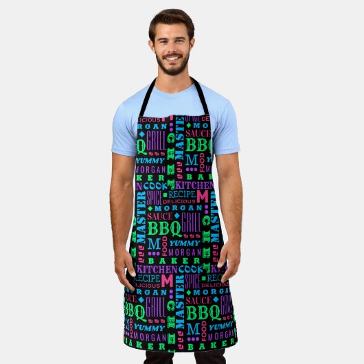 Chef Pattern Black en Neon Cook gepersonaliseerd Schort (Gedragen)