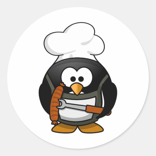 Chef Penguin Cartoon Ronde Sticker (Voorkant)