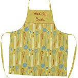 Chef Personeel Schort<br><div class="desc">Leuk Head Chef-ontwerp met retro keukengereedschap voor uw favoriete chef-kok,  kok of grill-expert. Wijzig de naam om deze te personaliseren.</div>