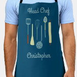 Chef Personeel Schort<br><div class="desc">Fun Head Chef-design met keukengereedschap voor je favoriete chef-kok- of grillexpert. Verander de naam om te personaliseren.</div>