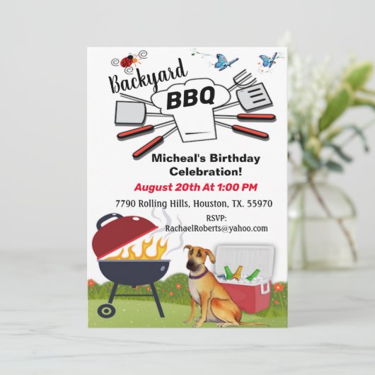 Chef Pet Backyard BBQ Birthday Invitation Kaart (Staand voorkant)