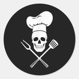 Chef Pet Cook Schedel Keuken BBQ Barbecue Gereedsc Ronde Sticker