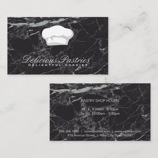 Chef-Pet | Elegant Black Marmer Visitekaartje (Voorkant / Achterkant)