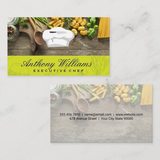 Chef Pet en Mes | Houten tafel van pasta's Visitekaartje (Voorkant / Achterkant)