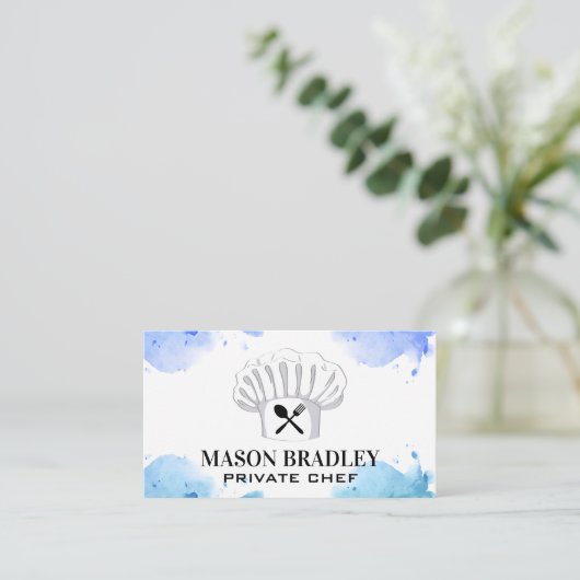 Chef-Pet en zilverwerk | WATERVERF Visitekaartje (Staand voorkant)