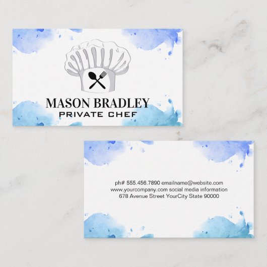 Chef-Pet en zilverwerk | WATERVERF Visitekaartje (Voorkant / Achterkant)