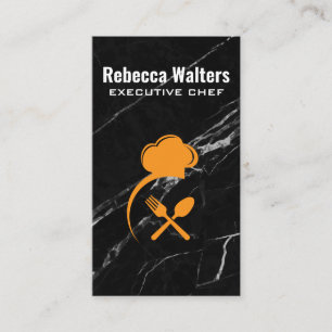 Chef-Pet en zilverwerk   Zwart marmer Visitekaartje
