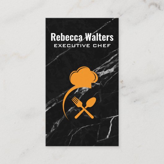 Chef-Pet en zilverwerk | Zwart marmer Visitekaartje (Voorkant)