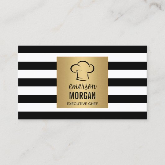 Chef Pet Gold Square Black White Stripes Visitekaartje (Voorkant)