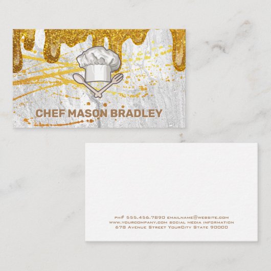 Chef-Pet | Goud Splatter | Glitter Drip (goudglitt Visitekaartje (Voorkant / Achterkant)