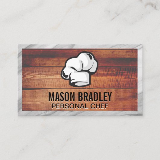 Chef-Pet | Hout en Lijst van marmer Visitekaartje (Voorkant)