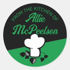 Chef pet kruiden uit de keuken van gepersonaliseer ronde sticker