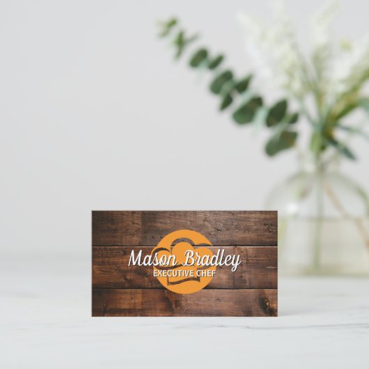Chef Pet Logo | Houten achtergrond Visitekaartje (Staand voorkant)