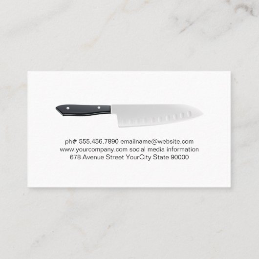 Chef Pet messen | Gehaktballen in tomatensaus Visitekaartje (Achterkant)